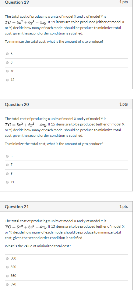 Solved 1 Pts Question 19 The Total Cost Of Producing X Units | Chegg.com