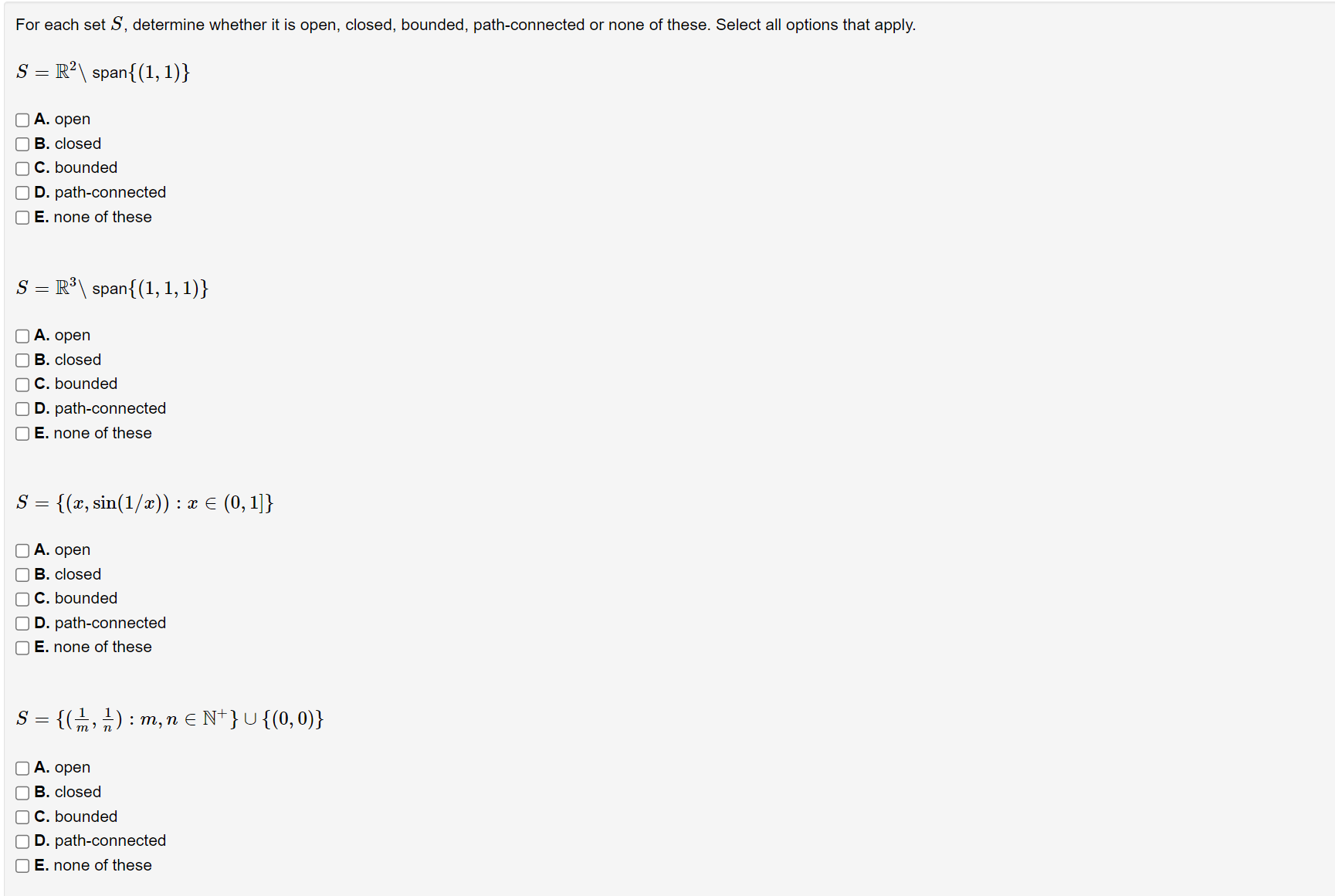 Solved For each set S, determine whether it is open, closed, | Chegg.com