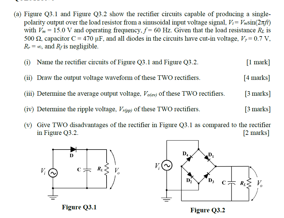 Solved (a) Figure Q3.1 and Figure Q3.2 show the rectifier | Chegg.com
