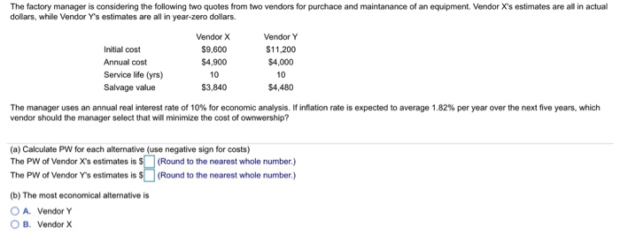 Solved The factory manager is considering the following two | Chegg.com