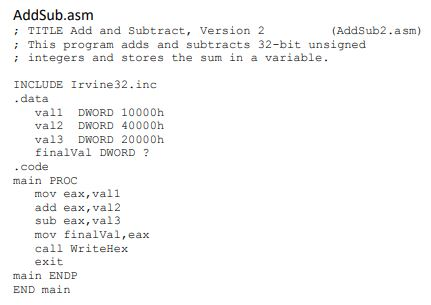 Solved Subtracting Three Integers using the AddSub program | Chegg.com