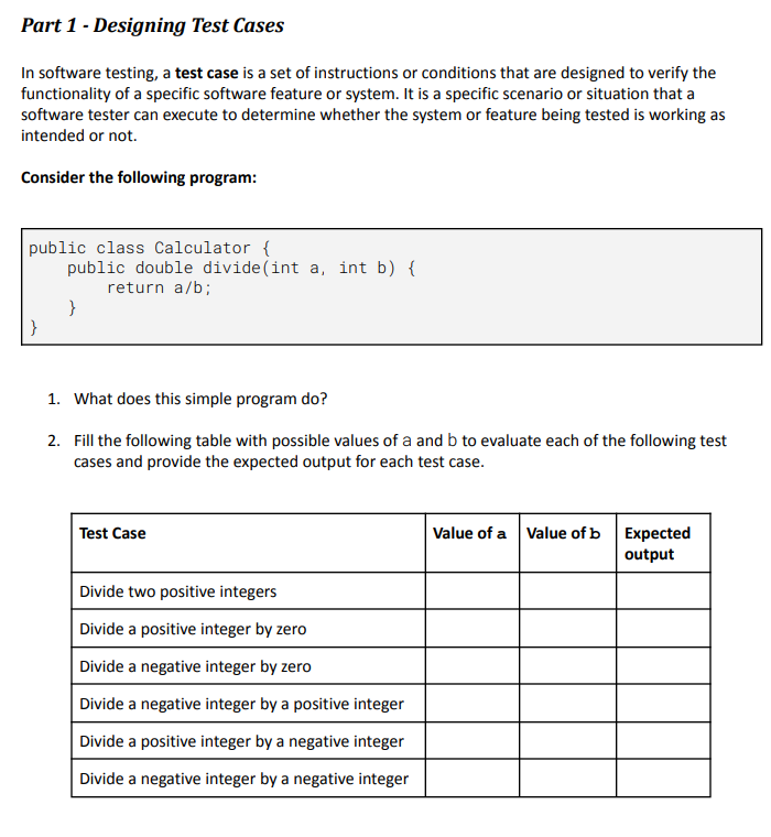 Solved Part 1 - Designing Test Cases In software testing, a | Chegg.com
