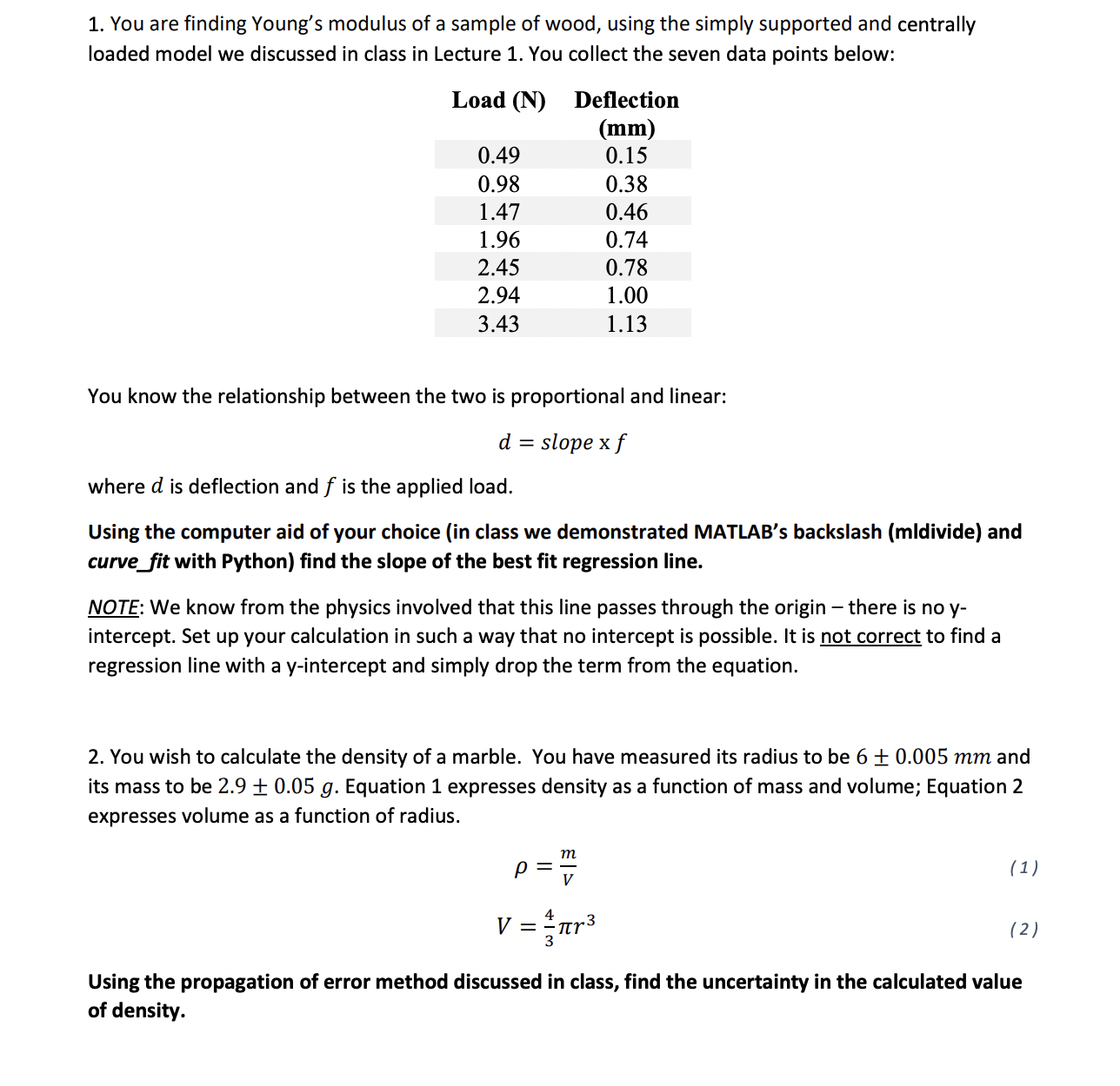 Solved 1. You are finding Young's modulus of a sample of | Chegg.com