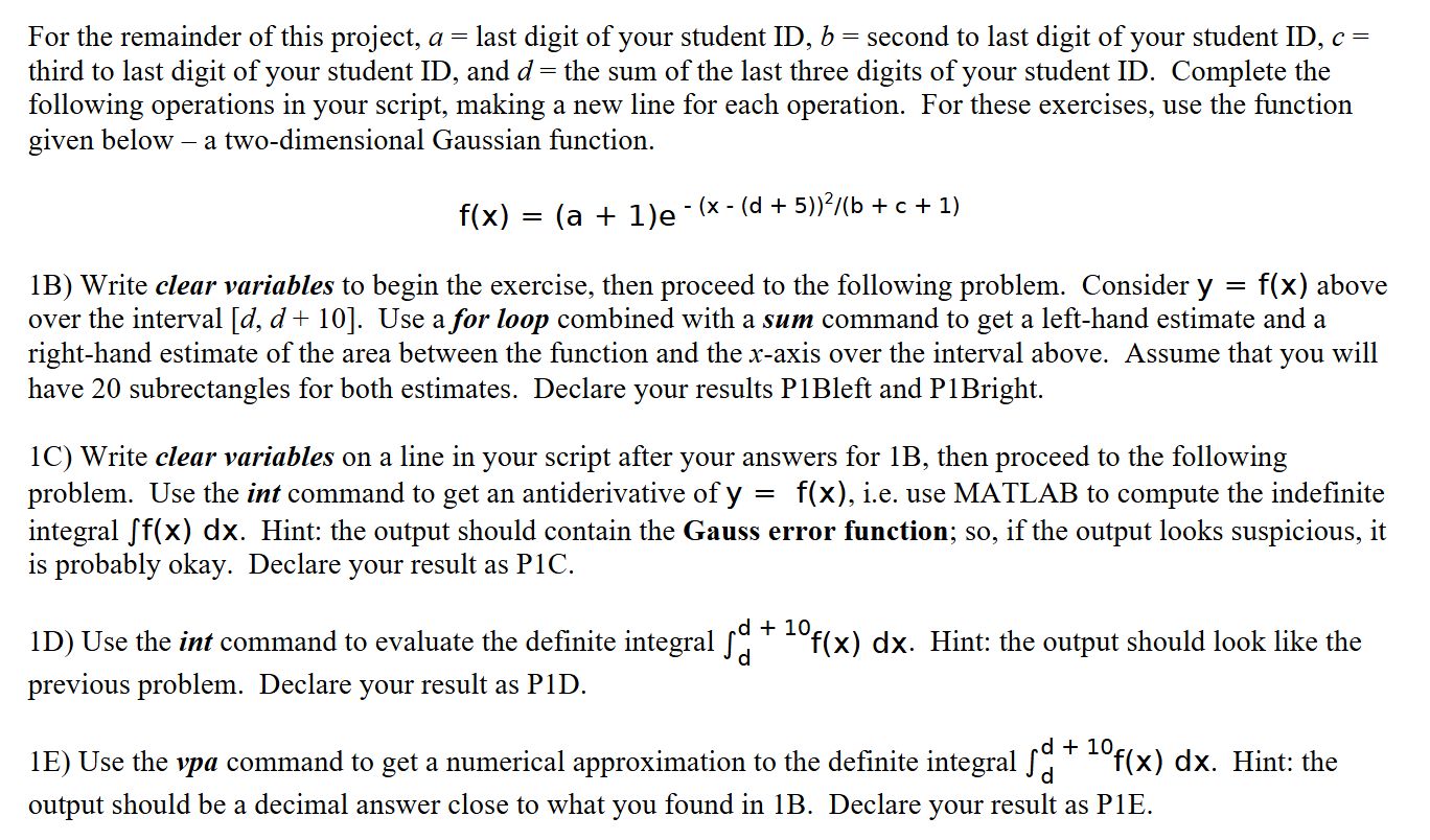Solved MATLAB Project. For the remainder of this project, | Chegg.com