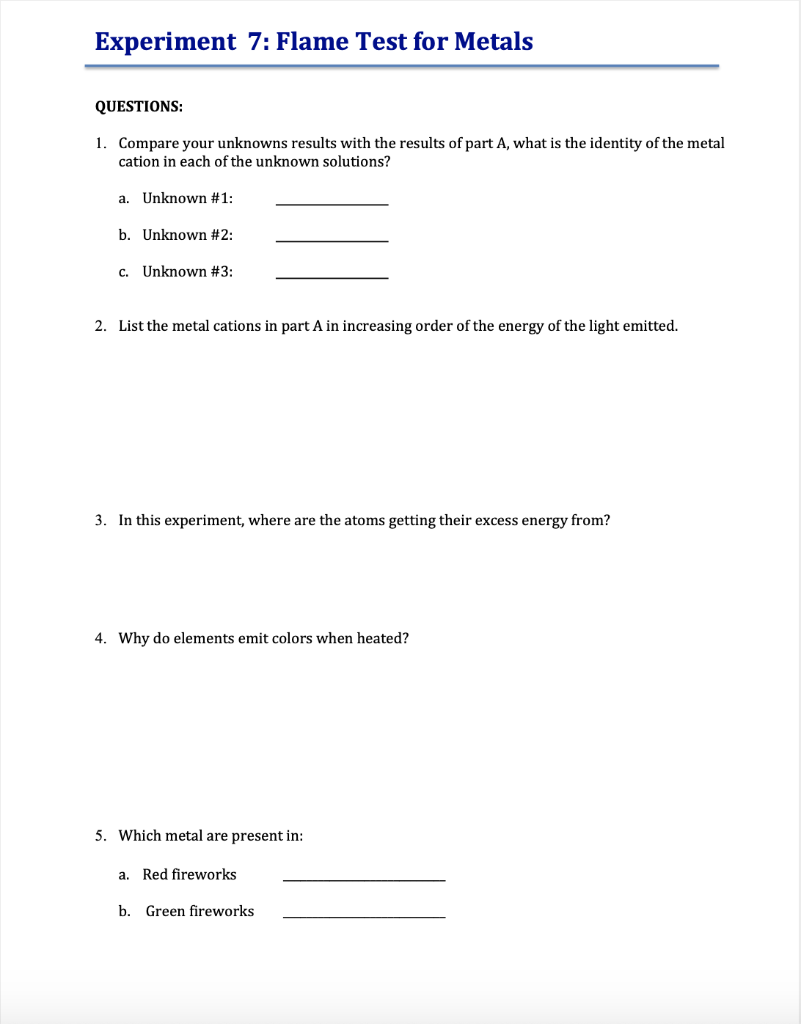 experiment 6 flame tests for metals answers