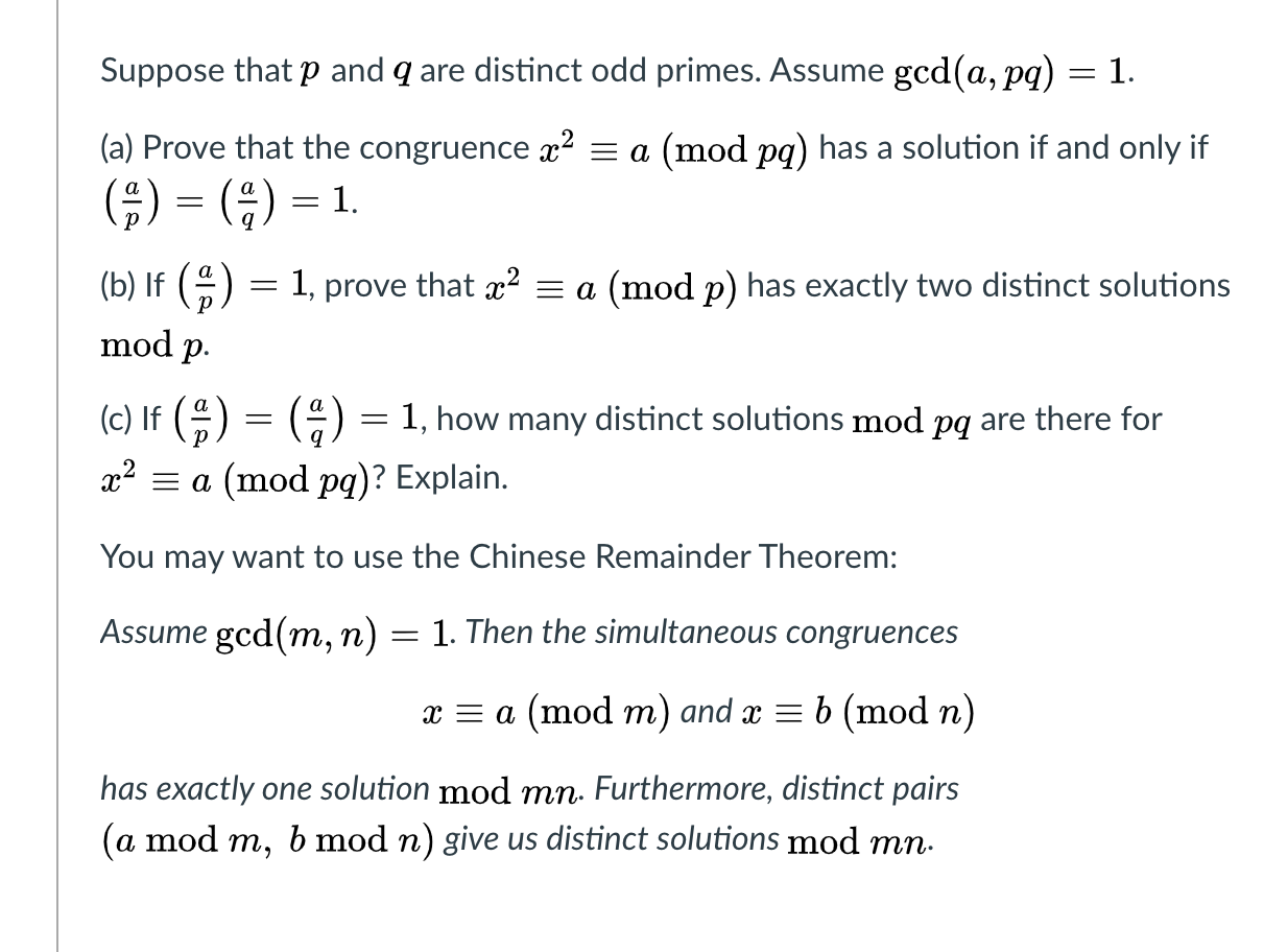 Solved Suppose That P And Q Are Distinct Odd Primes. Assume | Chegg.com