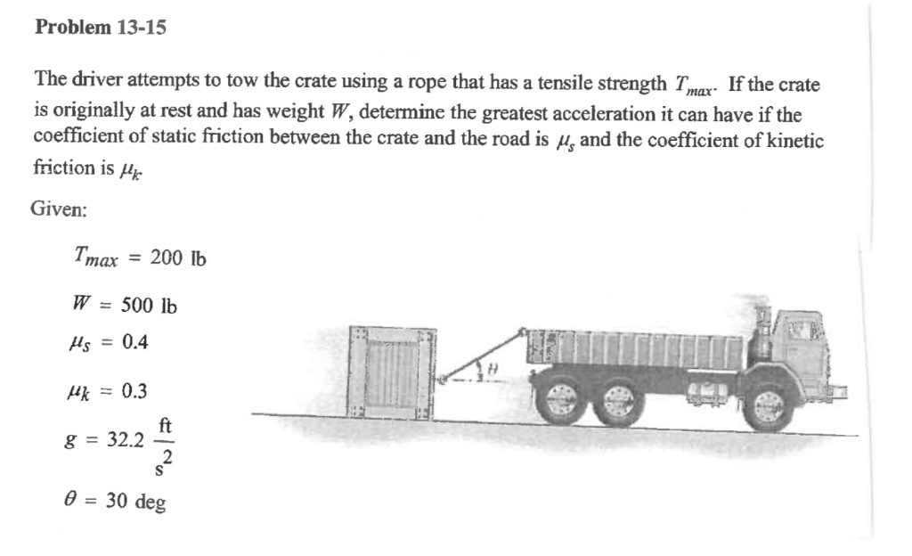 Solved Problem 13-15 The driver attempts to tow the crate | Chegg.com