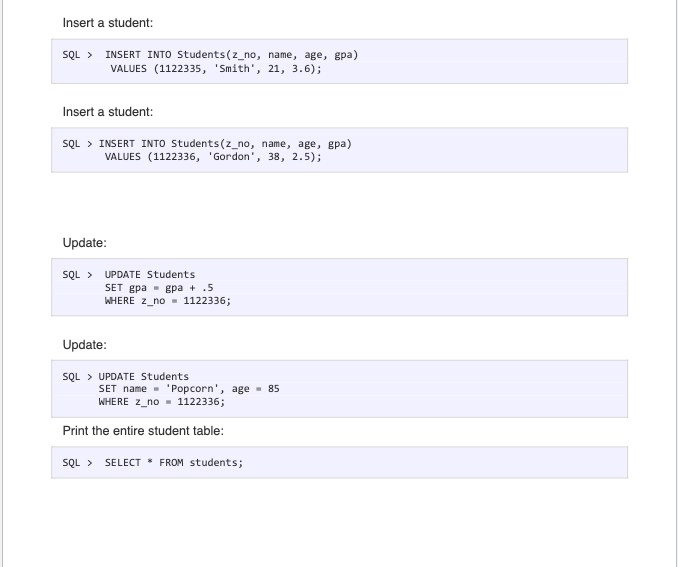 Solved SQL> CREATE TABLE Students( z_no NUMBER, name | Chegg.com