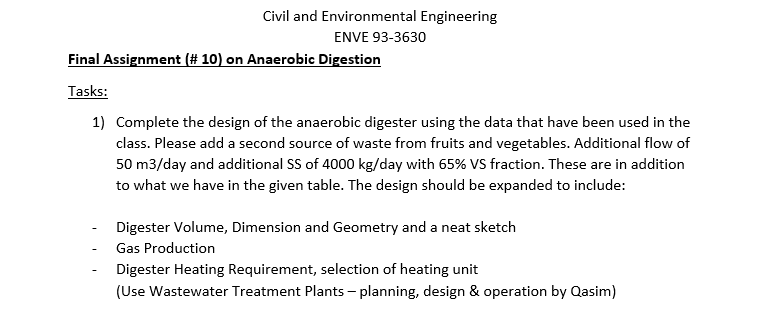 Solved (4 marks) An anaerobic digester is 90 cm diameter and