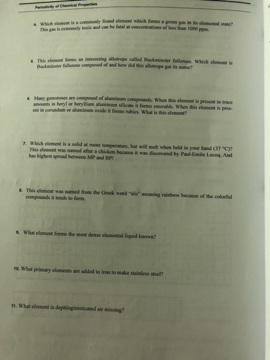 Solved Periodicity Of Chemical Properties 4 Which Elemen