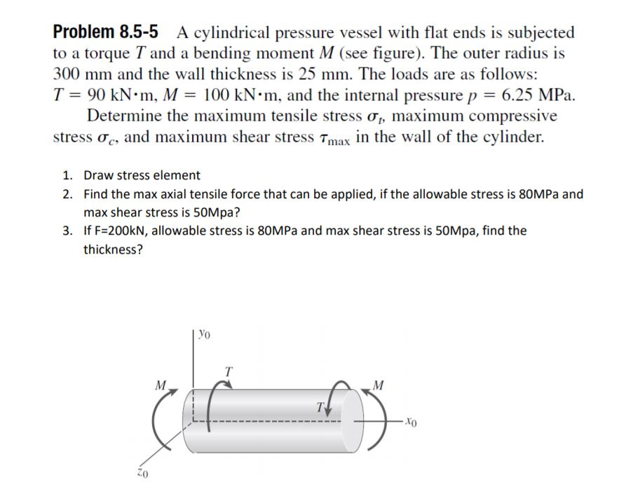Solved Problem 8.5-5 A cylindrical pressure vessel with flat | Chegg.com