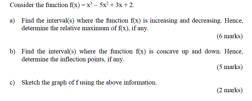 Solved Consider the function f(x) = x3 – 5x2 + 3x + 2. a) | Chegg.com