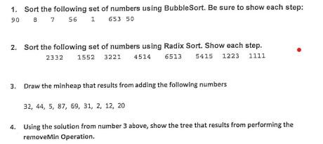Solved 1. Sort the following set of numbers using | Chegg.com