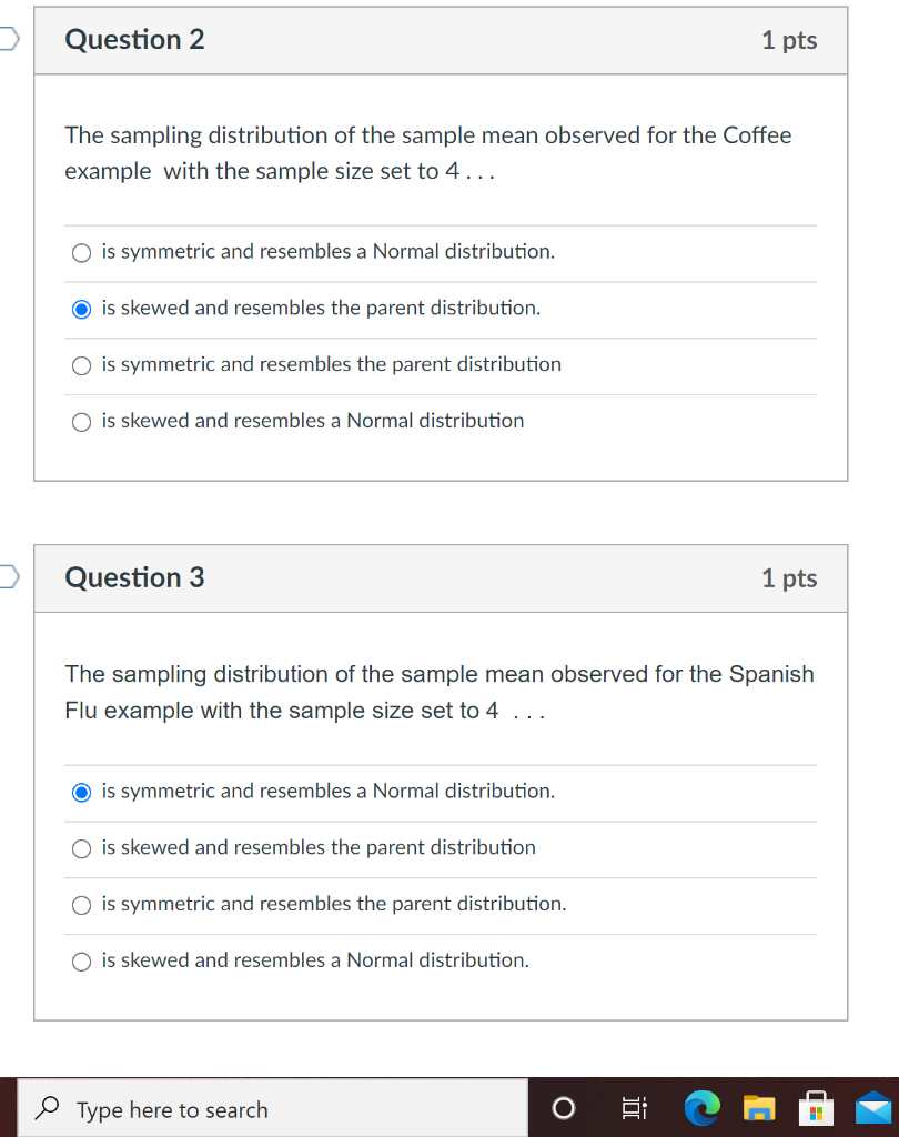 Solved Question 2 1 pts The sampling distribution of the | Chegg.com