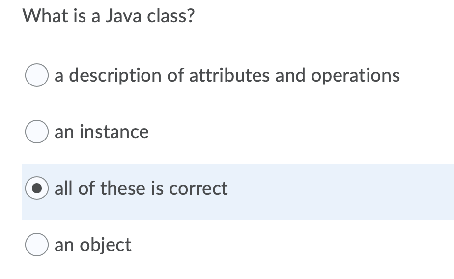 Solved What is a Java class? a description of attributes and | Chegg.com