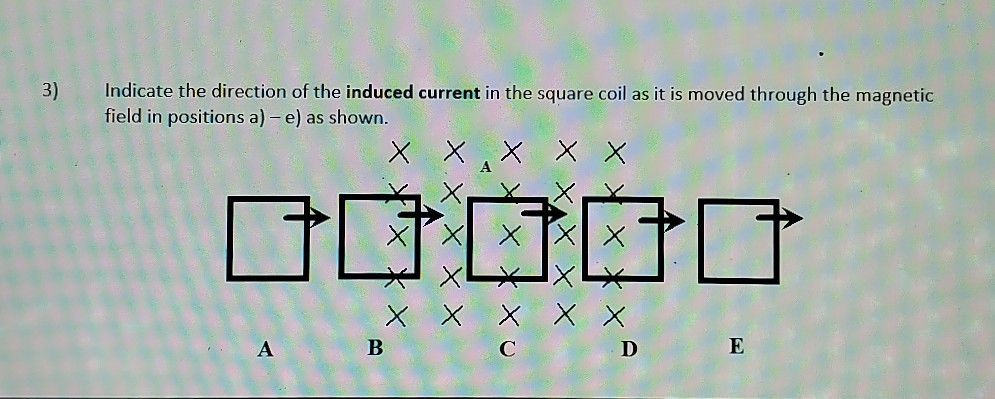 Solved 3) Indicate the direction of the induced current in | Chegg.com