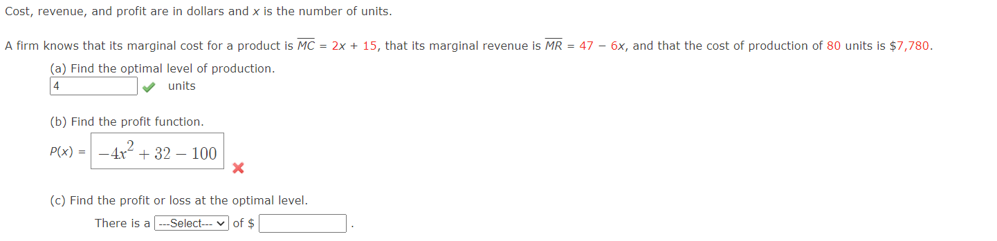 Solved Cost, revenue, and profit are in dollars and x is the | Chegg.com