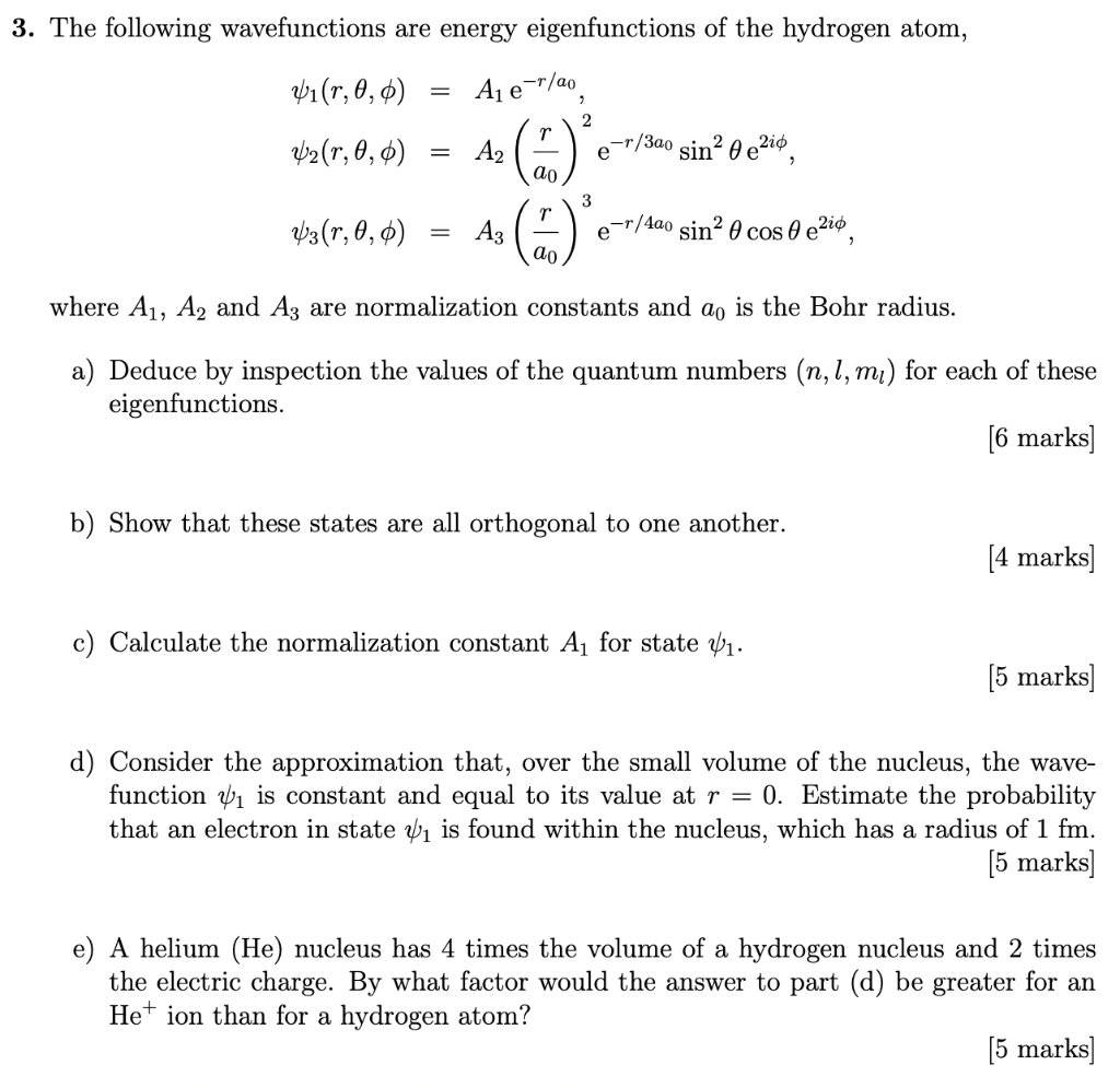Solved 3. The following wavefunctions are energy | Chegg.com