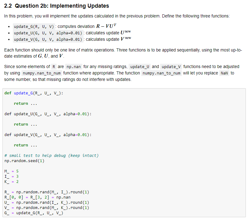 2.2 Question 2b: Implementing Updates In this | Chegg.com