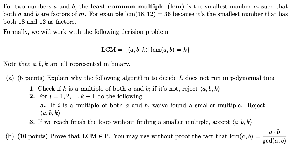 Solved For Two Numbers A And B, The Least Common Multiple | Chegg.com