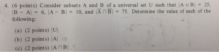 Solved Consider Subsets A And B Of A Universal Set U Such | Chegg.com