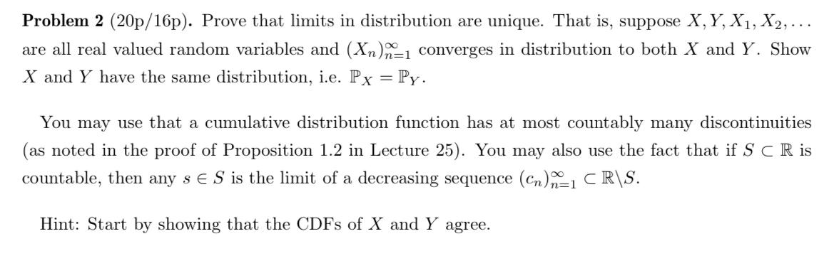 Solved Problem 2 (20p/16p). Prove that limits in | Chegg.com