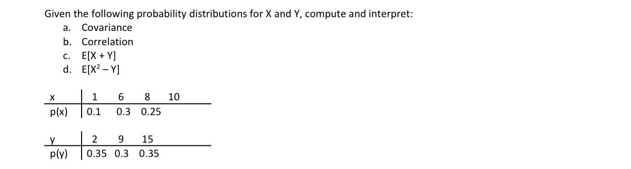 Solved Given the following probability distributions for X | Chegg.com