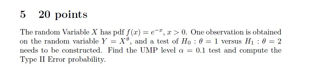 Solved 5 20 points The random Variable X has pdf f (x)e", r | Chegg.com
