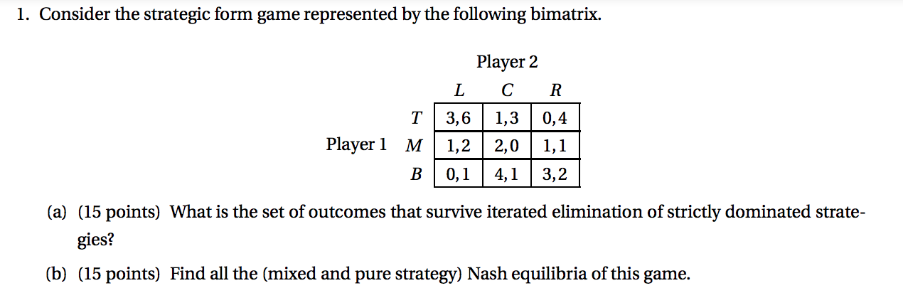 Solved 1. Consider The Strategic Form Game Represented By | Chegg.com