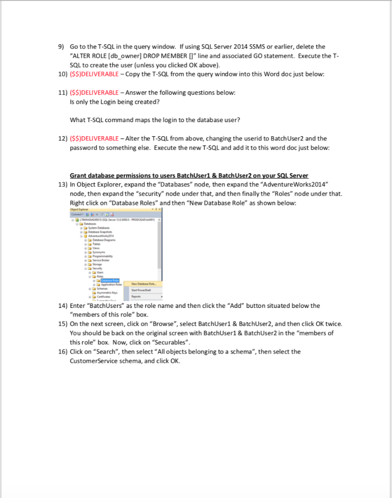 Instructions for assignment 7-SQL Server Security | Chegg.com