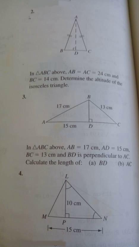 Solved B In AABC above, AB = AC = 24 cm and BC 14 cm. | Chegg.com