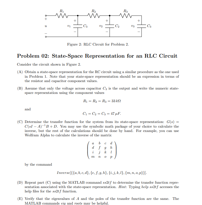 Solved Problem 02: State-Space Representation for an RLC | Chegg.com