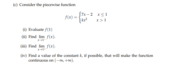 Solved (c) Consider the piecewise function | Chegg.com