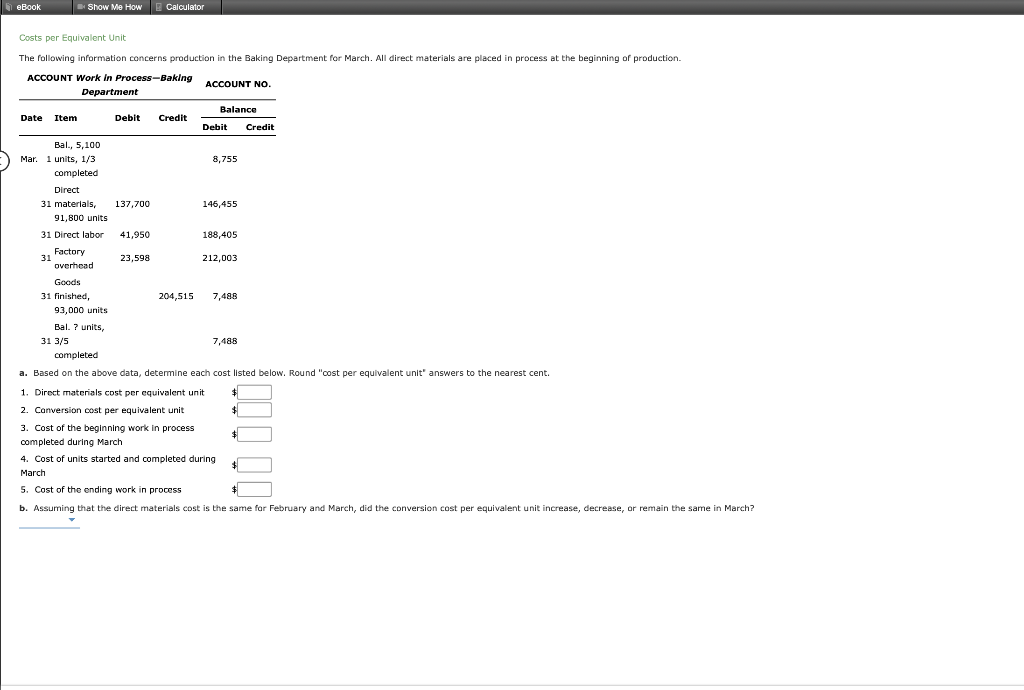Solved eBook Show Me HowCalculator Costs per Equivalent Unit | Chegg.com