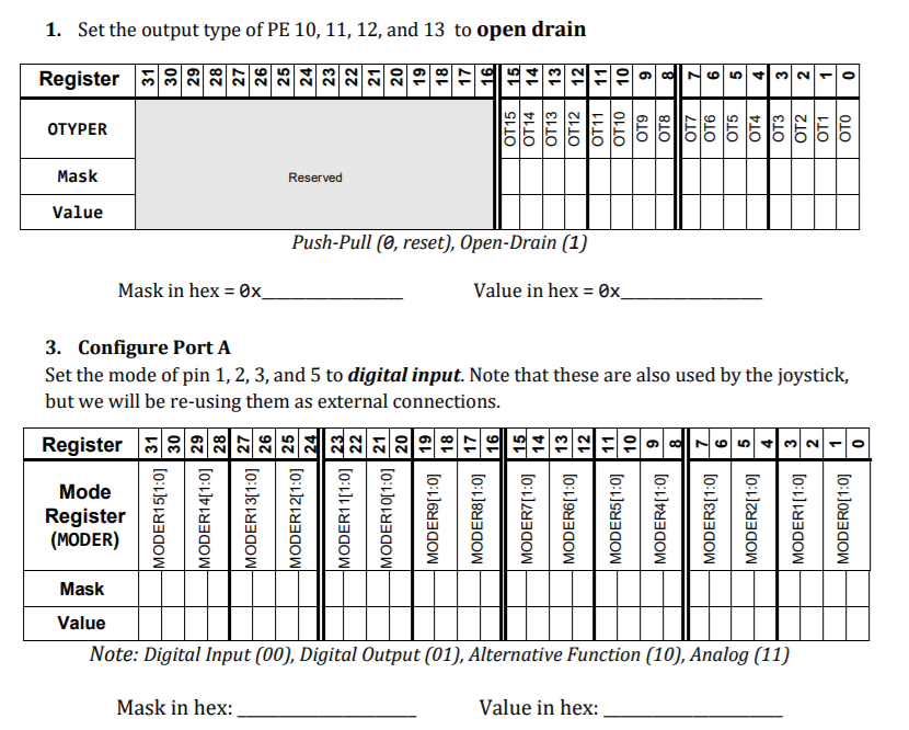 Solved Mask (MODER) Register Mode Value Mask OTYPER Register | Chegg.com