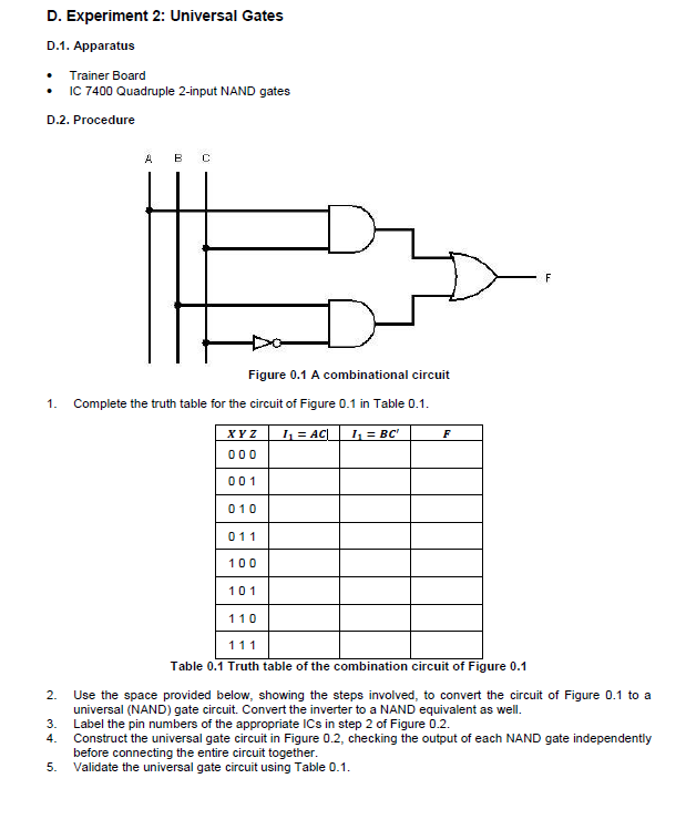 Solved D. Experiment 2: Universal Gates D.1. Apparatus | Chegg.com