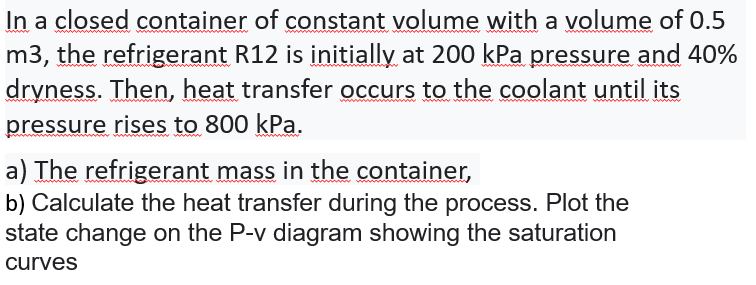 Solved In a closed container of constant volume with a | Chegg.com