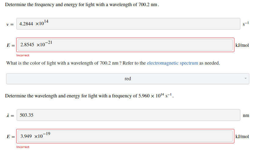 Solved Determine the frequency and energy for light with a | Chegg.com