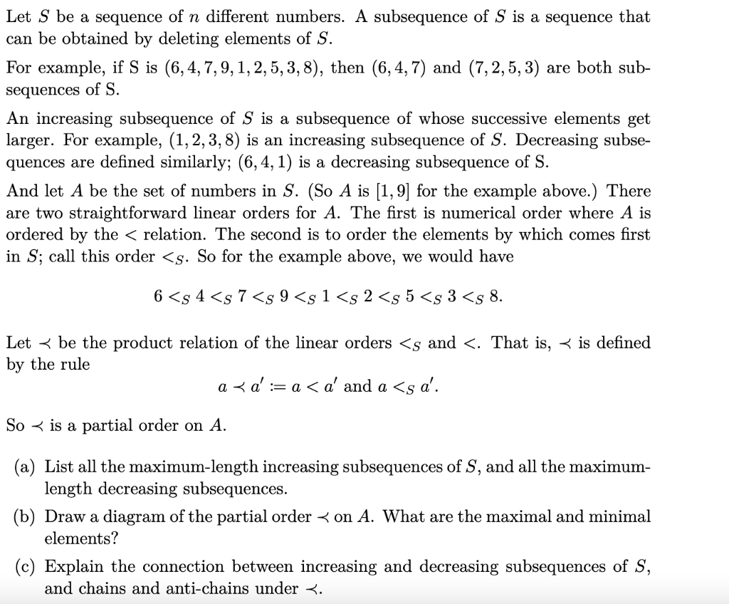 Solved Let S be a sequence of n different numbers. A | Chegg.com