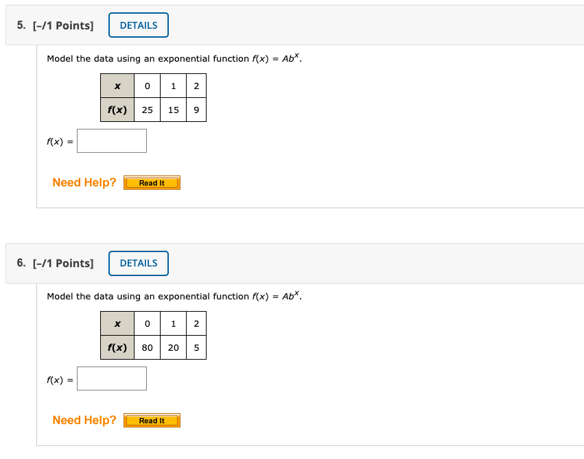 Solved 5. [-/1 Points) DETAILS Model the data using an | Chegg.com