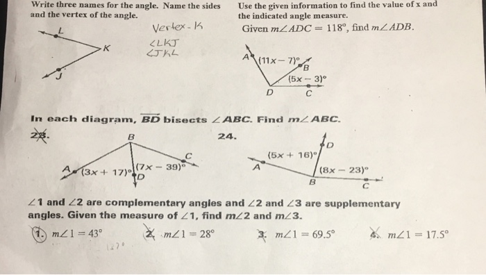 Solved Write three names for the angle. Name the sides and | Chegg.com