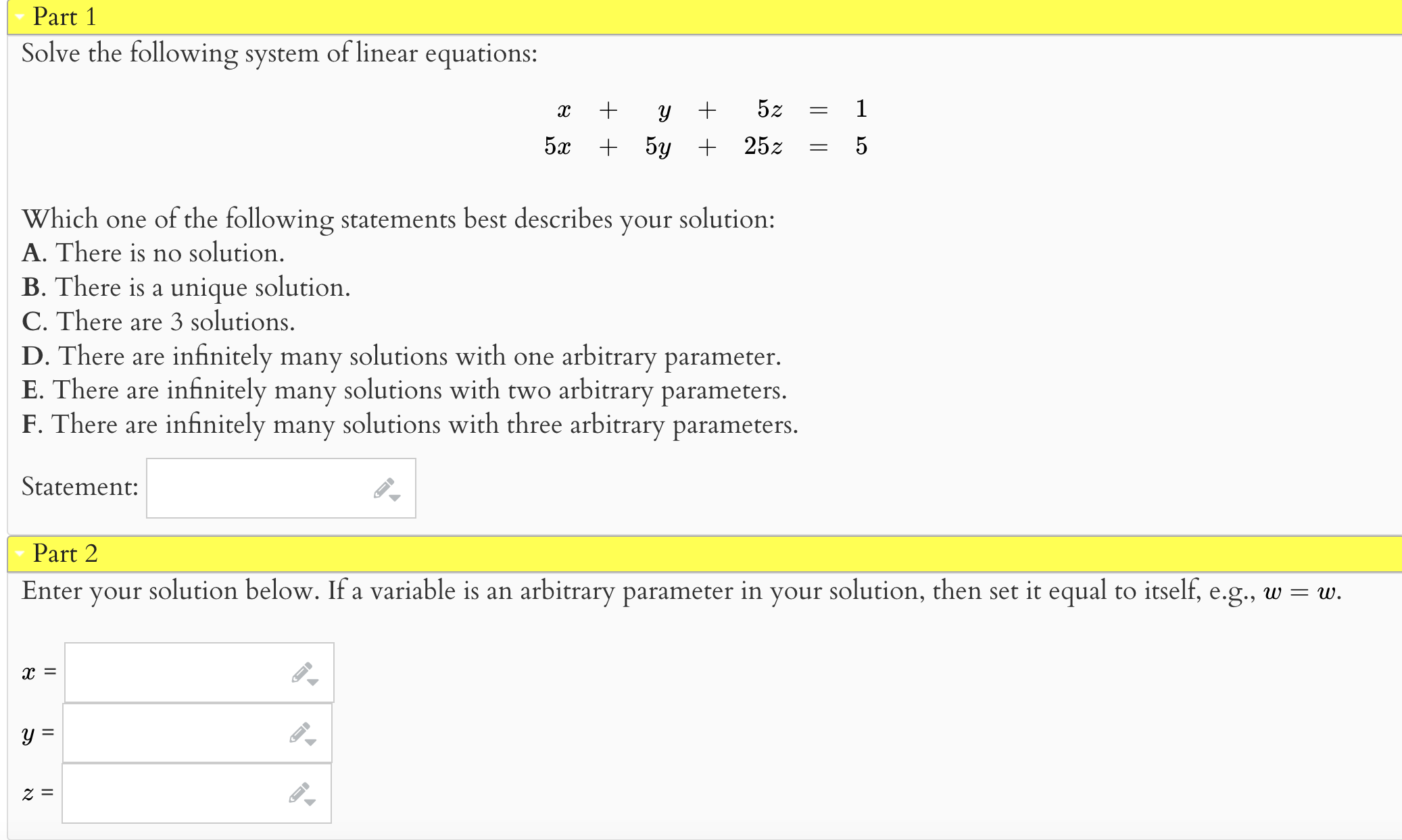 Solved Solve the following system of linear equations: | Chegg.com