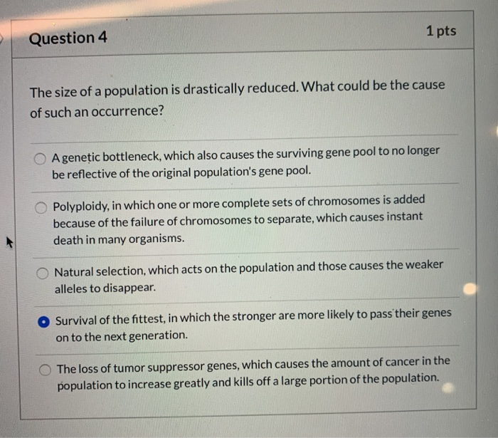 Solved Question 4 1 pts The size of a population is | Chegg.com