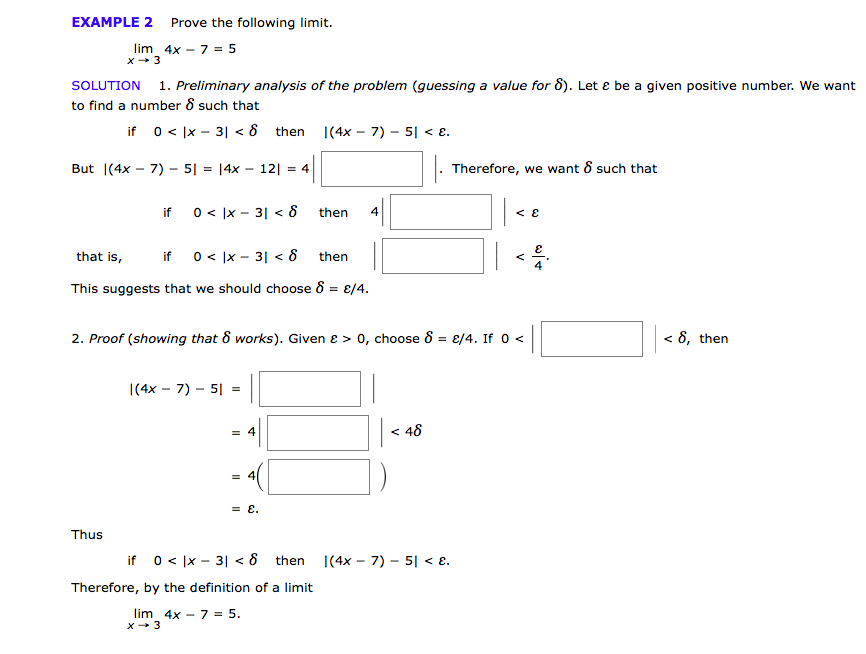 Solved EXAMPLE 2 Prove the following limit. lim 4x - 7 = 5 | Chegg.com