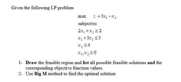 Solved Given the following LP problem max == 3x1 - x2 | Chegg.com