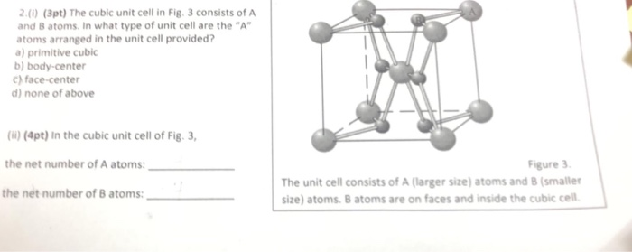 Solved 2.(0) (3pt) The cubic unit cell in Fig. 3 consists of | Chegg.com