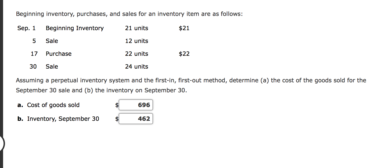 Solved Beginning inventory, purchases, and sales for an
