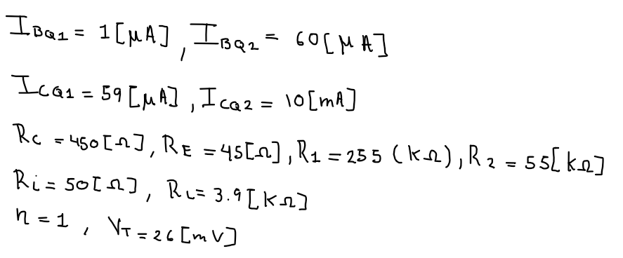 Solved For the circuit with two BJT transistors, Circuit Diagram