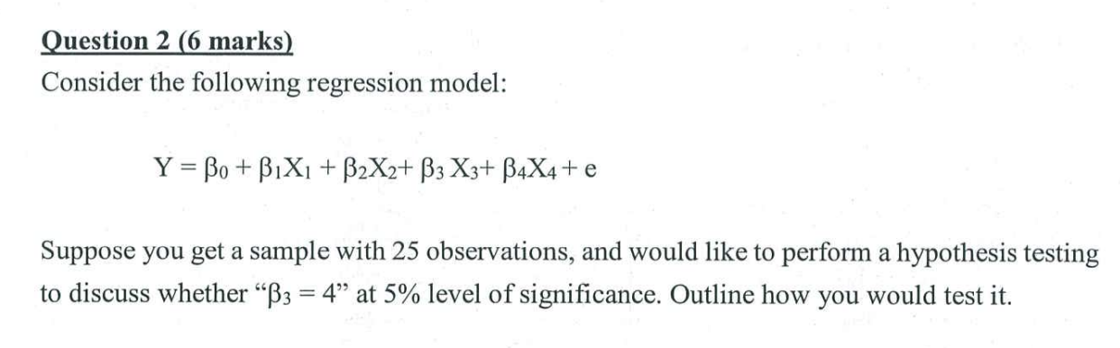 Solved Consider The Following Regression Model: | Chegg.com