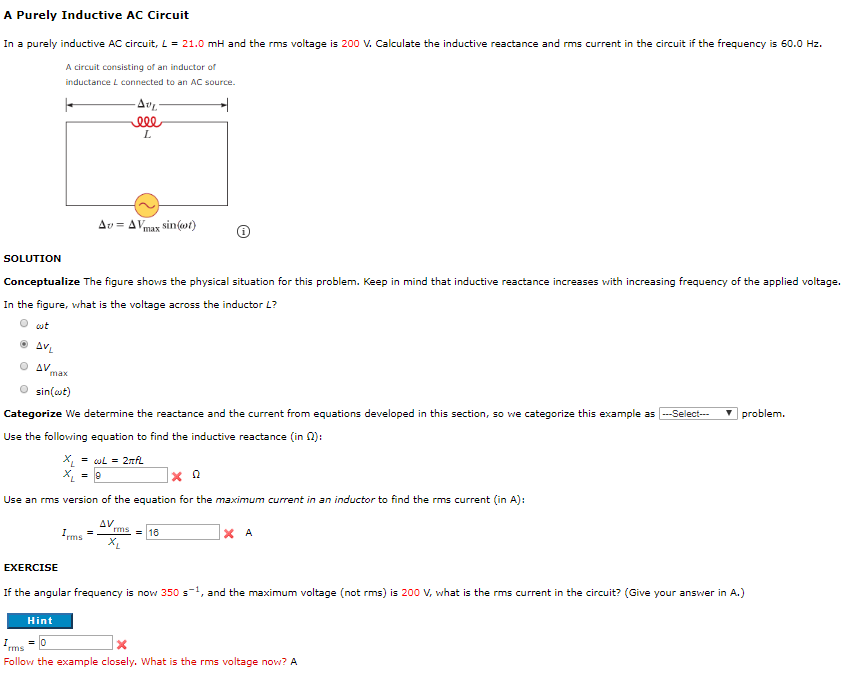 Solved A Purely Inductive Ac Circuit In A Purely Inductive Chegg Com